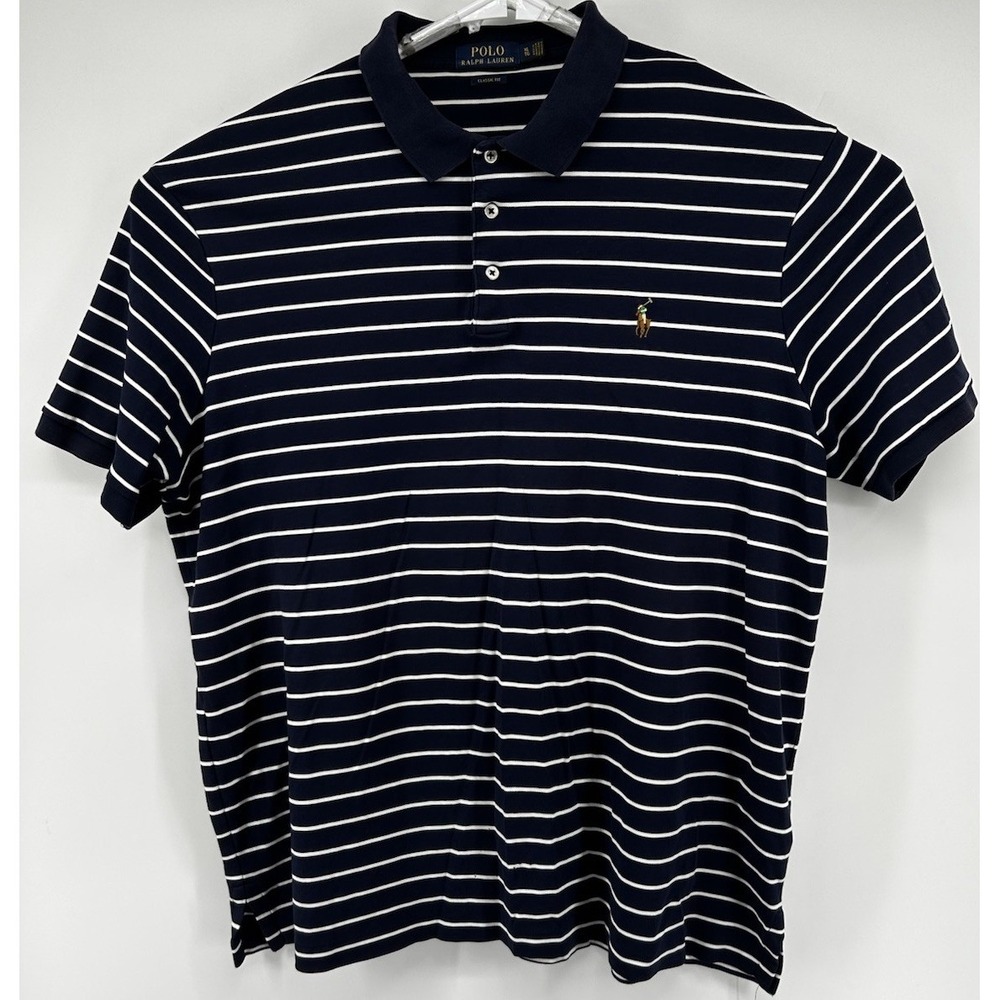 Polo Ralph Lauren Short Sleeve Classic Fit Blue White Stripes Polo Men's XL